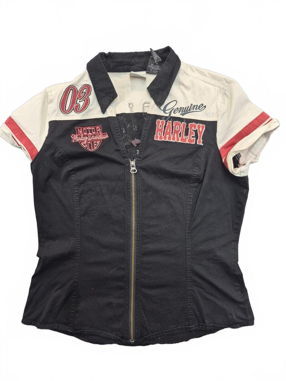 Harley Davidson Shirt Womens Large Full Zip Up Mechanic Garage Top